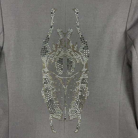 Zadig & Voltaire Veda Bis Deluxe Blazer Medium Gray Bug Rhinestone Jacket Preppy - Picture 3 of 15